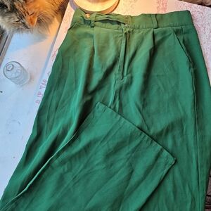 Vibrant Green Women's Trousers With Stretchy Waistband